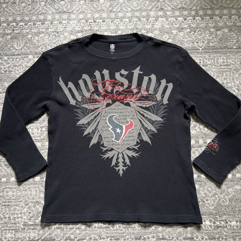 Houston Texans NFL Pro Line Thermal Shirt Men 2XL Black Metallic Edgy Grunge Y2K
